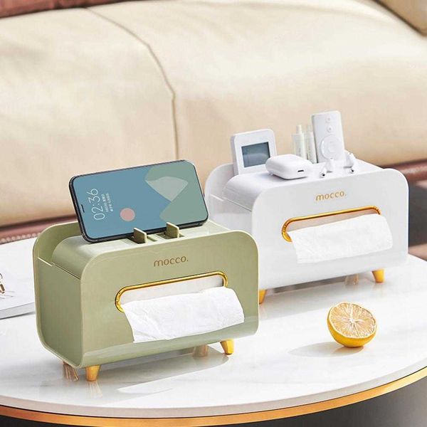 Tissue Boxes Napkins Desk Organizer Tissue Box High Capacity Multiple Grids Design Dustproof Plastic Paper Storage Box Household Products Z0