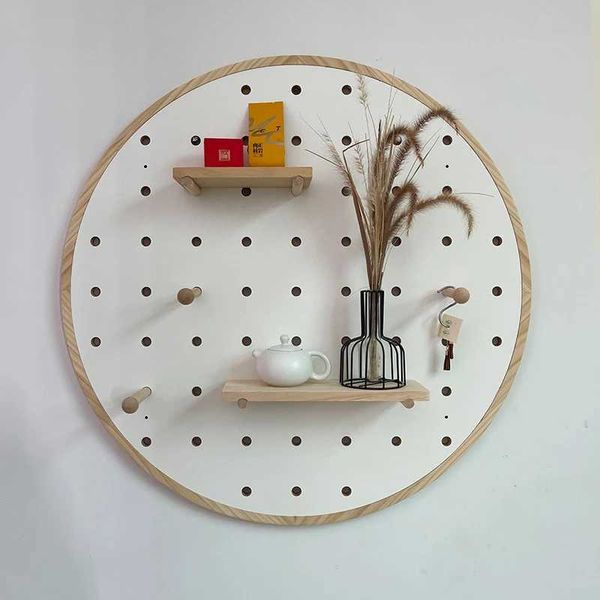 Storage Holders Racks Round hole board wall rack Solid wood board Decorative storage wall Kindergarten creative display rack CL250211