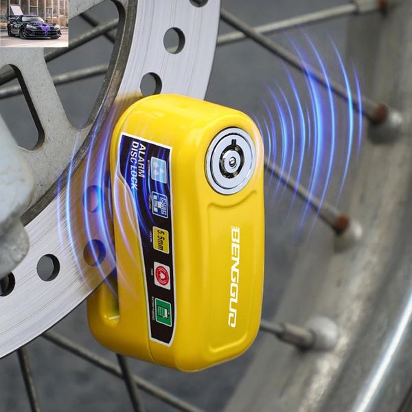 Motorcycle Bicycle Lock Alarm Protection Padlock Waterproof Brakelock with Keys Safety Anti-Theft Scooter Wheel Disc Brake Lock 241212