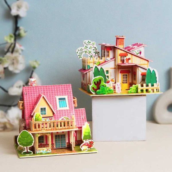3D Puzzles Paper Cardboard 3D Puzzle Kindergarten Childrens Handmade Three-dimensional House Villa Model Early Educational Toys