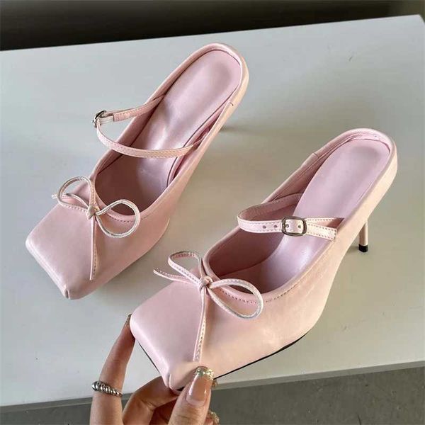 Eilyken Novo Design Design Bowknot Square Women Pumps Sexy Buckle Strap Thin Heels High Banquet Prom Mula Shoppers Shoesc241225
