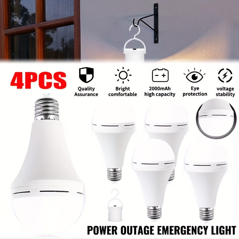 TEMU 4pcsled Rechargeable Light Bulb 60w Equivalent 2000mah Backup Battery, Long Lighting Camping Tent Light, Suitable For Home And Office Use,