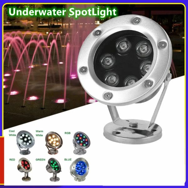 AC-DC12V 6W-12W-18W-24W-30W-36W Red Green Blue WarmWhite IP68 LED Underwater Aquarium Pool Fish Tank RGB Spot Light Outdoor Lamp