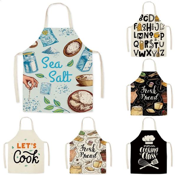 1 Pcs Cooking Kitchen Aprons for Women Cotton Linen Letter Bibs Household Cleaning Pinafore Home Apron 55x68cm 250103