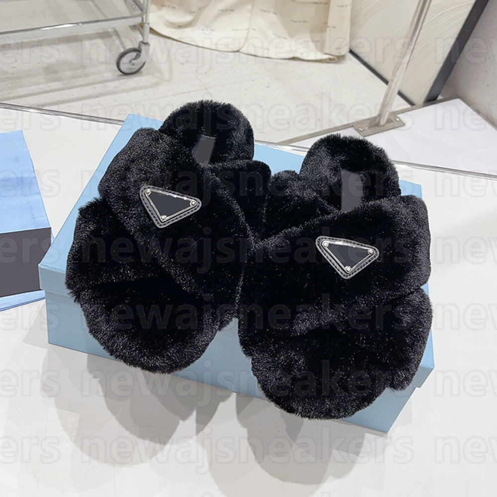 Designer Home Fashion Fluffy Slippers Sandals Fur Slides Fall Winter Womens Shoes Men Mules Crossover Straps Wool Comfort Fuzzy Slipper