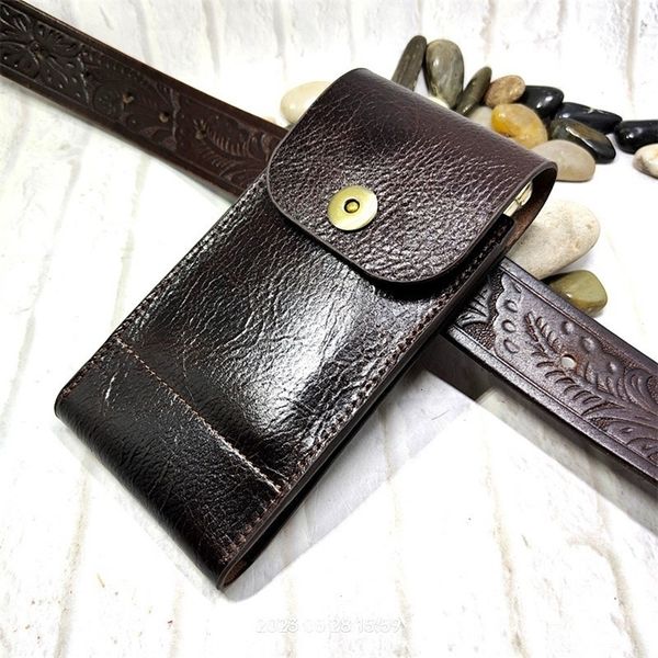 Mobile Phone Waist Bag Holster Genuine Leather Phone Sheath Universal Belt Pouch Pack Mens 2102DK 250103