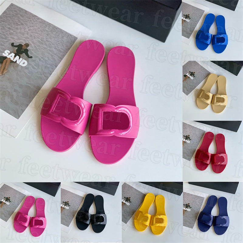 Designer sandals embossed interlocking logo rubber beachwear sliders womens slippers fuchsia black fashion ladies summer beach flat sandal slipper w
