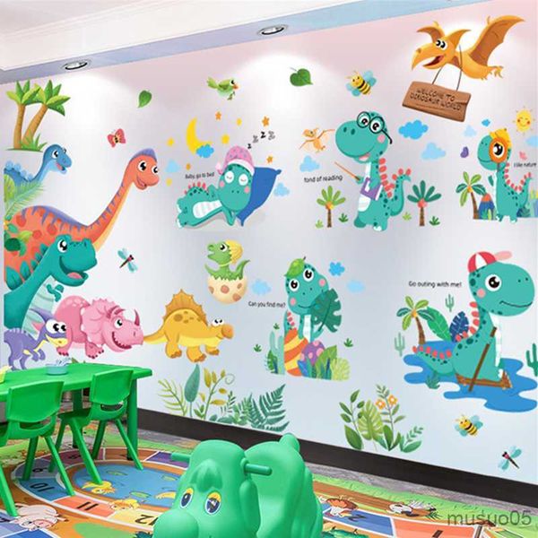 Kids&#039; Toy Stickers Cartoon Dinosaurs Wall Stickers Decor DIY Animals Mural Decals for Kids Rooms Baby Bedroom Kindergarten Nursery Home