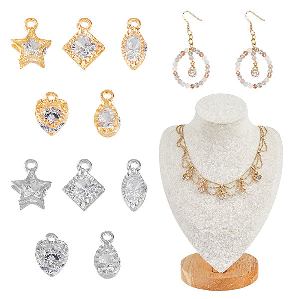 60 Stück 10 Stile Legierung klare Zirkonia Charms