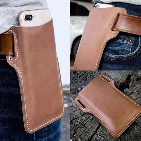 Men Phone Case Holder Cellphone Loop Holster Belt Waist Bag Props Leather Retro Opening Waist Bag Phone Wallet Mini Camping BagsXJ250114