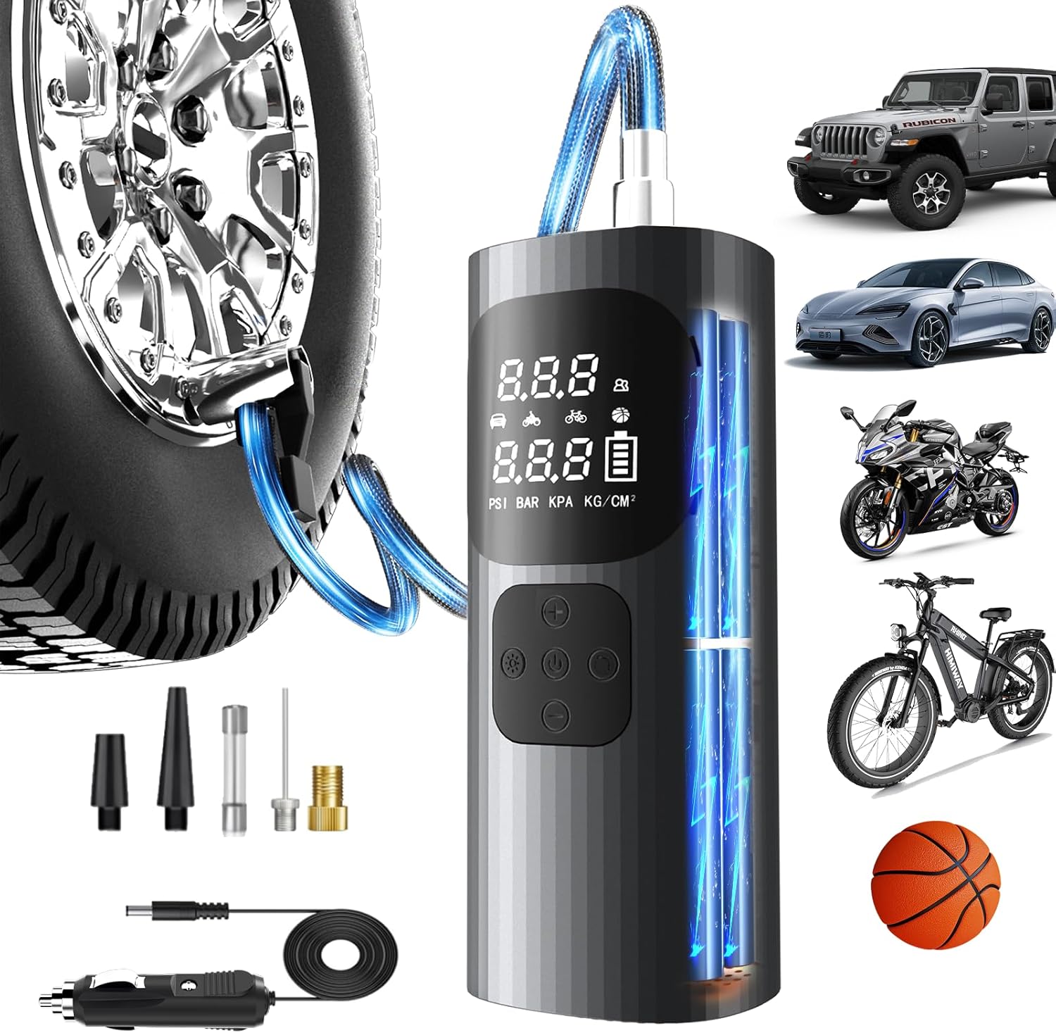 Cordless 16000mAh Air Compressor - 150PSI Smart Tire Pump for Cars, Motorcycles & Bicycles