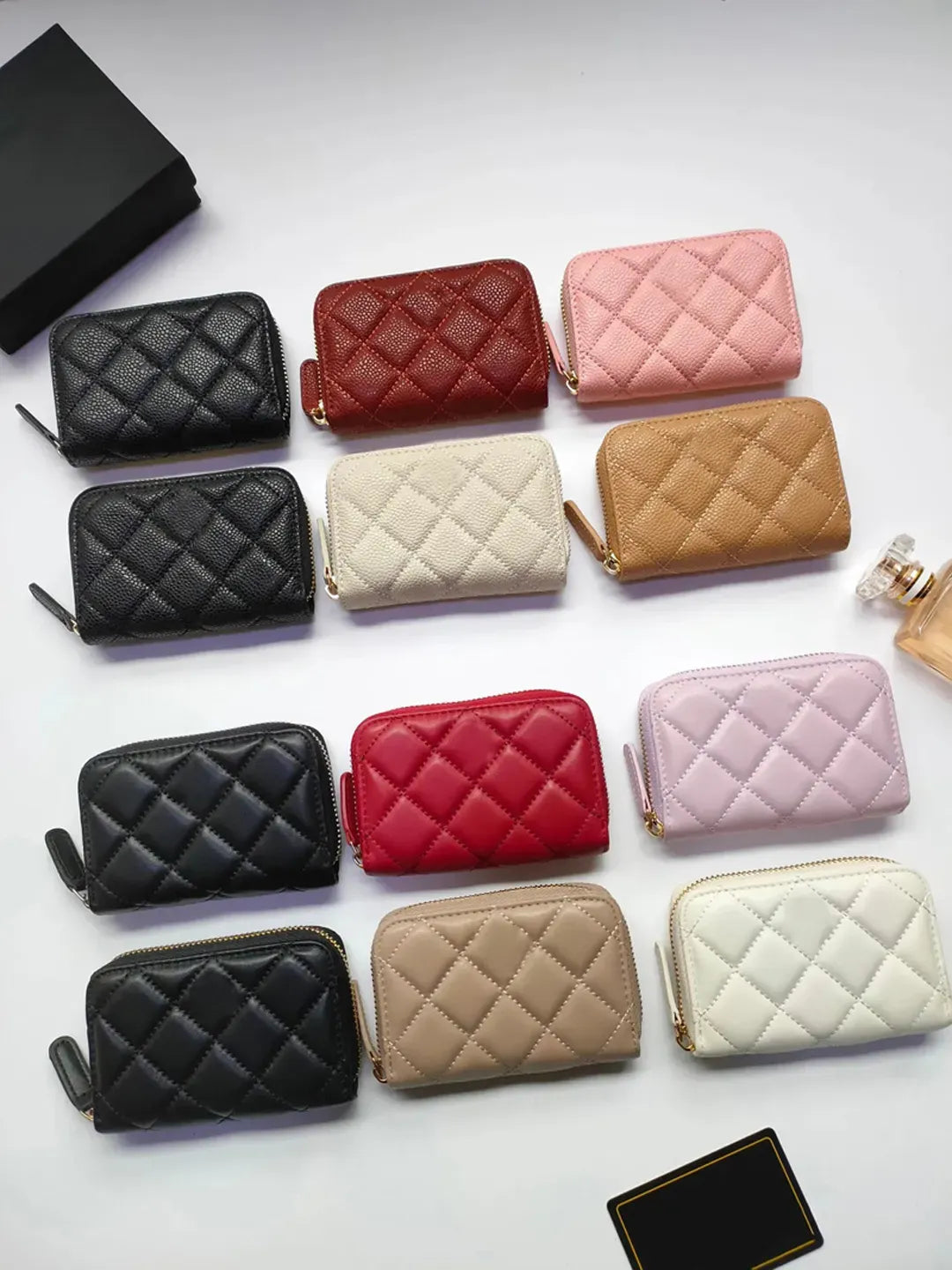 Luxury c fashion designer women card holders fold flap classic pattern caviar lambskin wholesale black woman small mini wallet purse color Pebble le