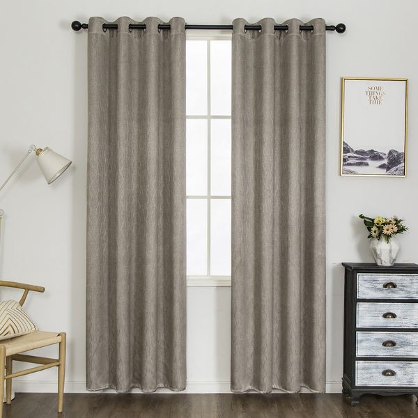 A876 Contemporary Blackout Curtain Panels Made of Durable Polyester with Ornate Details for Living Spaces