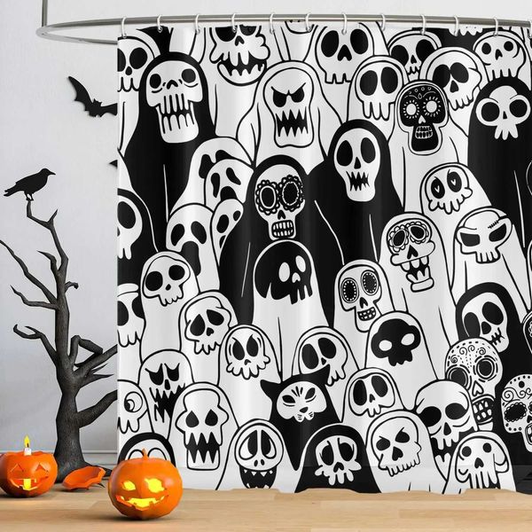 Halloween Skeleton Shower Curtain Ghost Skeleton Horror Holiday Horror Halloween Shower Curtain Bathroom Decoration W240808