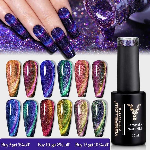 YOKEFELLOW 10ml Cat Magnetic gel nail polish 9D Cat Eye Holographic Reflection Semi Permanent Shining Nail Art Salon Clearcoat gel W240816