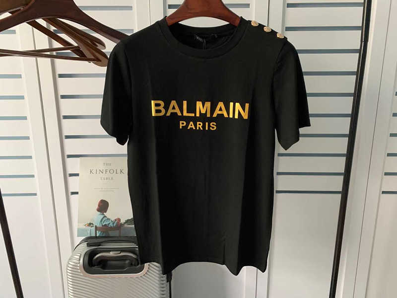 Balman Fashion T Shirts Women Cotton Loose Letter oversized t shirt Gold Button Pullover T-shirt