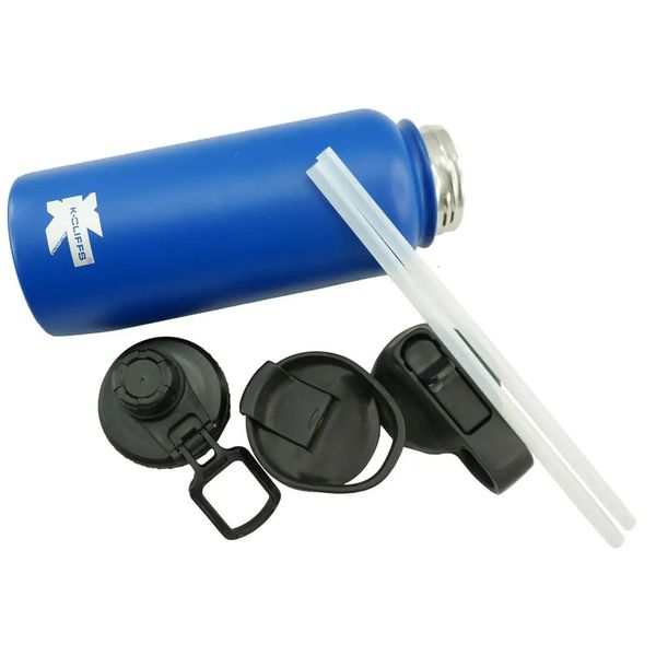 Stainless Steel Water Bottle 32Oz Triple Lid Straw-Sport-Coffee Blue Vacuum Insulated