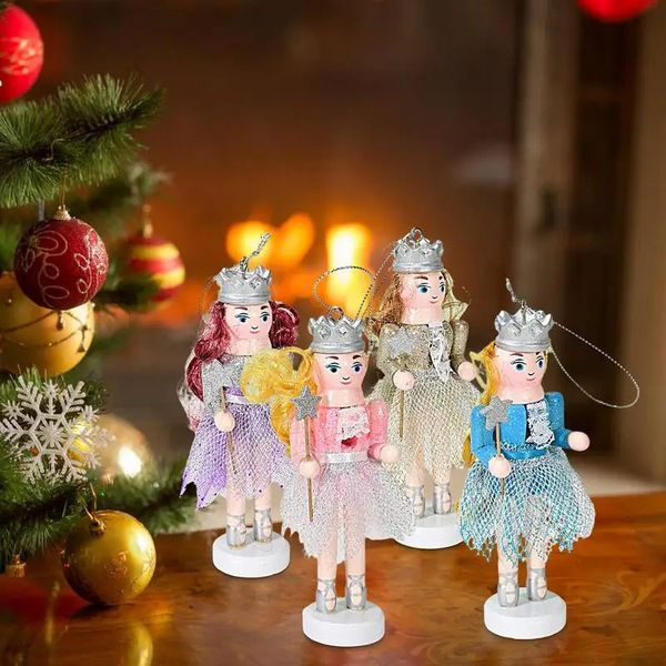 Fashion Girl Nutcracker Doll Pendant Set Wooden Decoration Christmas Gift Pink Tree Pattern 240926