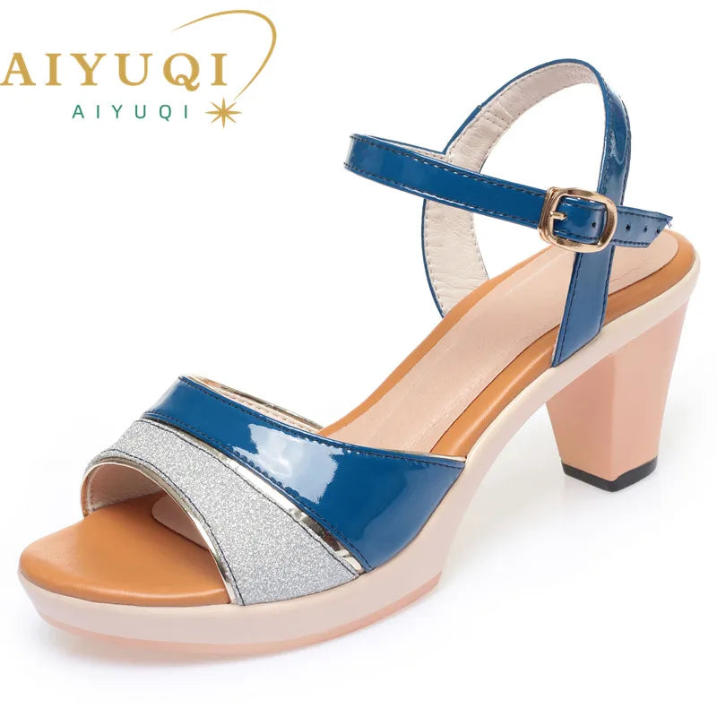 AIYUQI Women Sandals Summer Fashion Shiny Patent Leather Ladies Shoes Large Size Color Matching Rome Sandals Women
