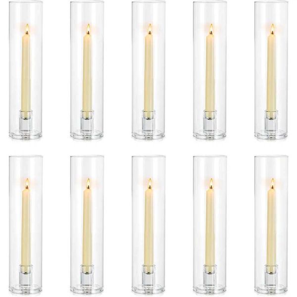 Taper Candle Holders Glass Hurricane Candle Holder Bulk for Tapered Candles 10 Pcs Large Crystal Candlestick Holder Stand Y240823