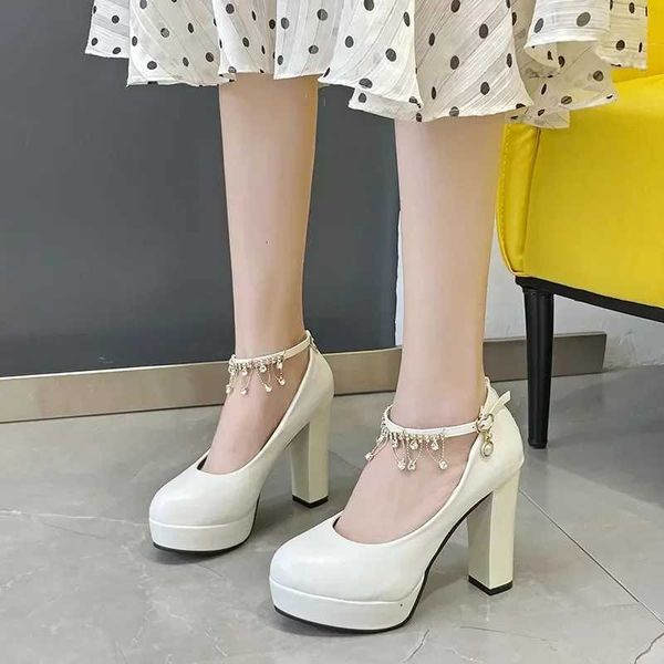 White Women Wedding ShoCrystal Preal Ankle Strap Bridal Shoe Woman Dress ShoeSeay Pumps Sweet Party ShoeC241012