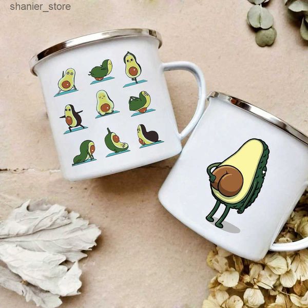 Mugs Cartoon Avocado Printing Enamel Coffee Cup Creative Simple Party Wine Beer Beverage Juice Coke Cup with Handle Milk Cup Best Gift L2409