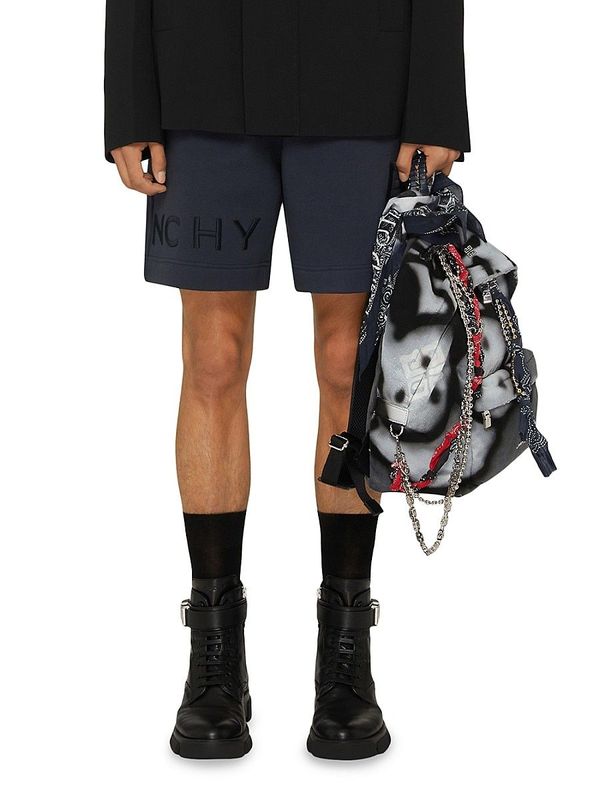 Men's Embroidered Boxing Shorts - Night Blue - S