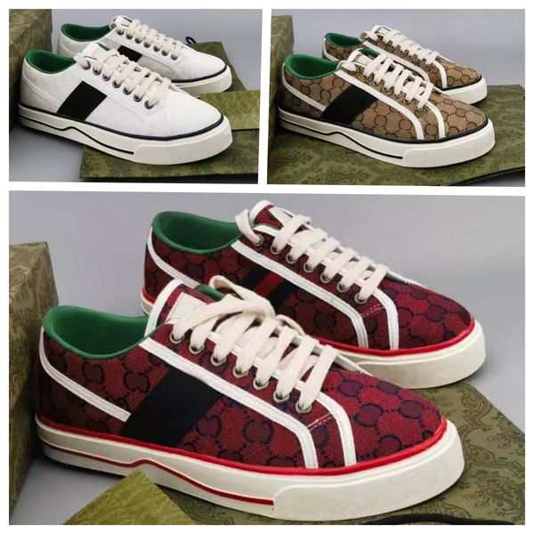 Shoes Tennis 1977 Luxurys Mens Italy Green and Red Web Stripe Rubber Sole Stretch Cotton Low Sneakers 40-46