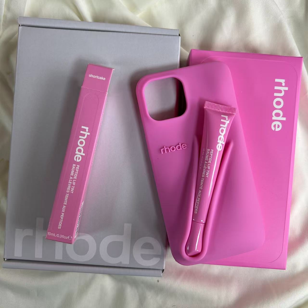 DIY NEW Rhode With Lip Gloss Phone Case For iPhone 16 12 Pro 14 13 15 Pro Max Plus Lipstick Silicone Toast Espresso Ribbon Cover