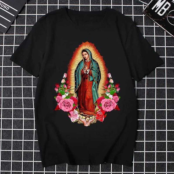 Men&#039;s T-Shirts Religious Womens T-shirt Mens Virgin Mary T-shirt Shoulder Strap Guadalupe Virgin Mary Shirt Holy Christian Clothing Cat