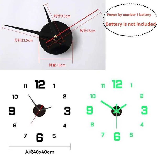 Wall Clocks 3D luminous wall clock frameless acrylic DIY digital clock wall sticker paper living room bedroom office wall decoration W250107