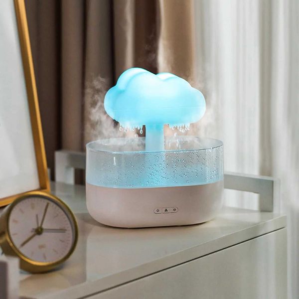 Humidifiers Cloud Rain Humidifier Water Droplet 200ml Cloud Aromatherapy Essential Oil Diffuser with 7-color LED Light Diffuser y240628