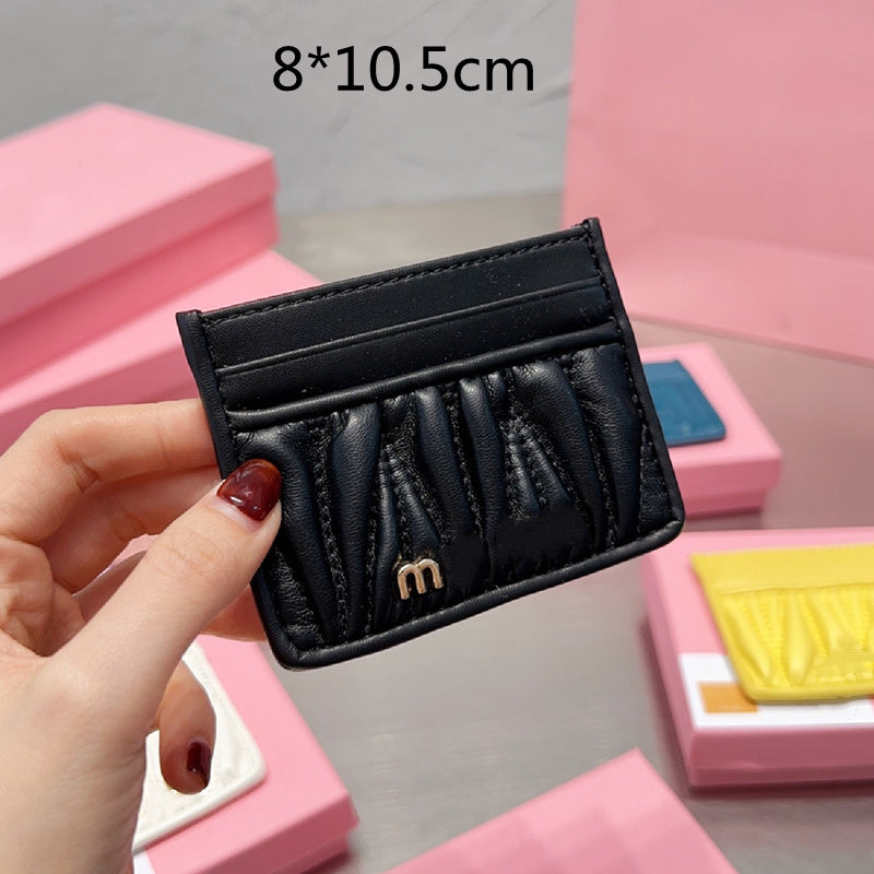 Mini Pleated Wallets designer wallet card holder Woman Sheepskin Purse luxury handbags pocket purses clutch holders 5 Colors 5A