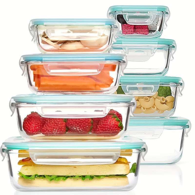 TEMU 8 Glass Food Storage Containers, Pre-meal Preparation, Sealed Lunch Box, Leak-proof Lock Lid, Microwave Oven, Lunch Box, Oven, Refrigerator And