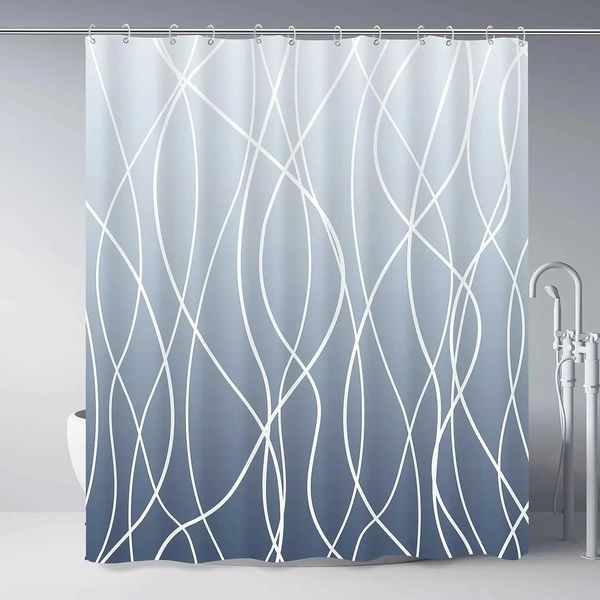 Modern black and white striped corrugated fabric bathroom shower curtain gradient stripe bathroom decorative shower curtain M240824