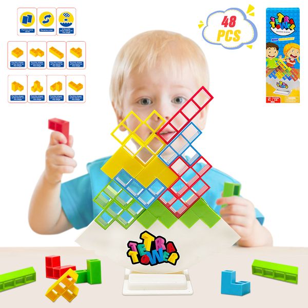 Tetra Tower Game,Tetis Tower Balance Board Game for Kids Adults,Brain Memory STEM Toys Games for Family Night,Parties,Travel, Christmas Birt