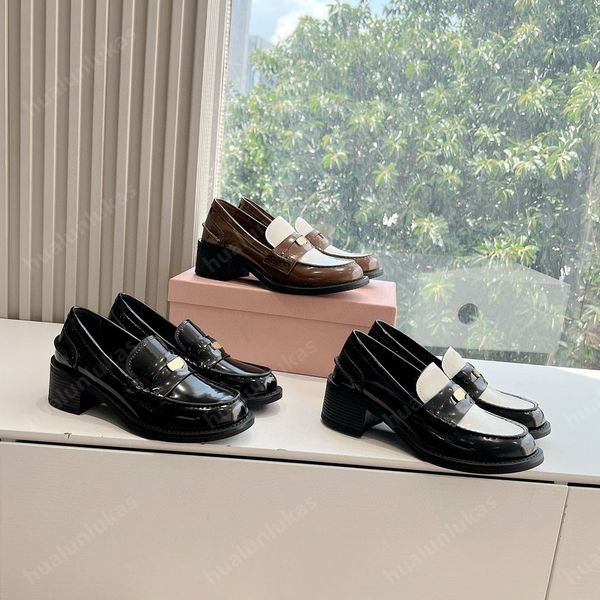 High quality Flat Loafers slip on flat shoes Womens Chunky Heel Dress shoes luxury Designer Loafers Genuine Leather Flat Heel Business Socia