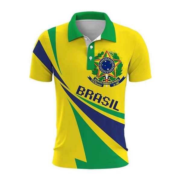Men&#039;s Polos Brazil National Emblem 3d Printed Summer Button Down Collar Polod For Men Casual Tops Oversized Short Slve Trend Men Clothi