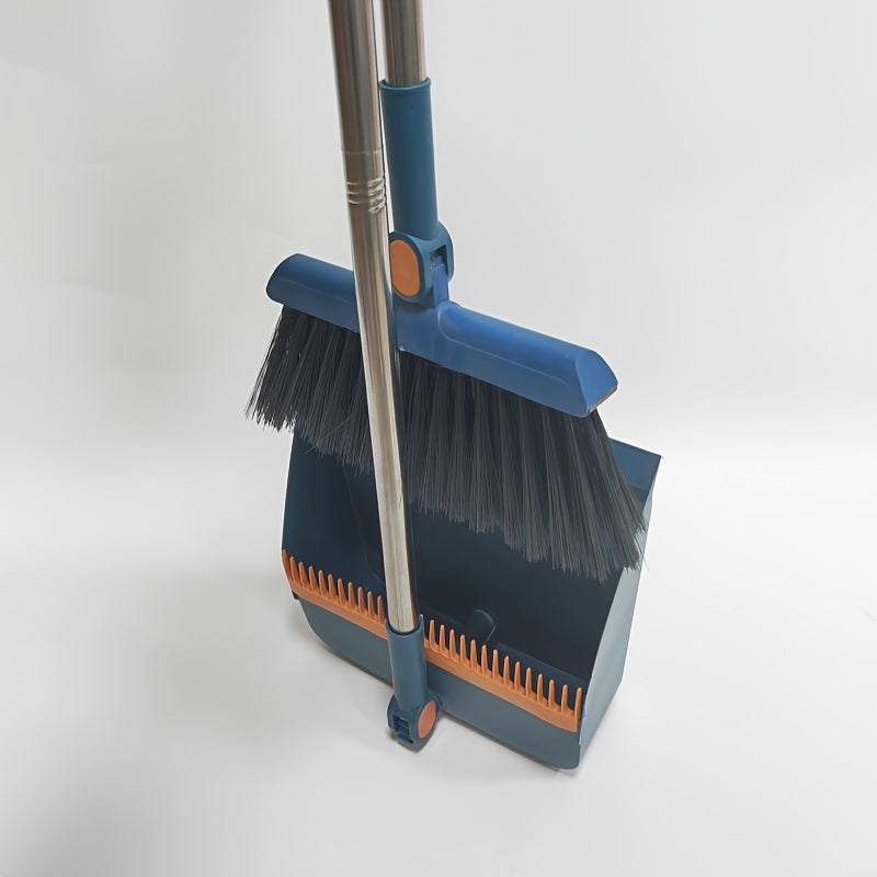 TEMU Modern 2-in-1 Self-standing Swivel Broom And Dustpan Set - Plastic Multipurpose Home Sweeper Combo - Household Cleaning Kit With Shelf Baskets