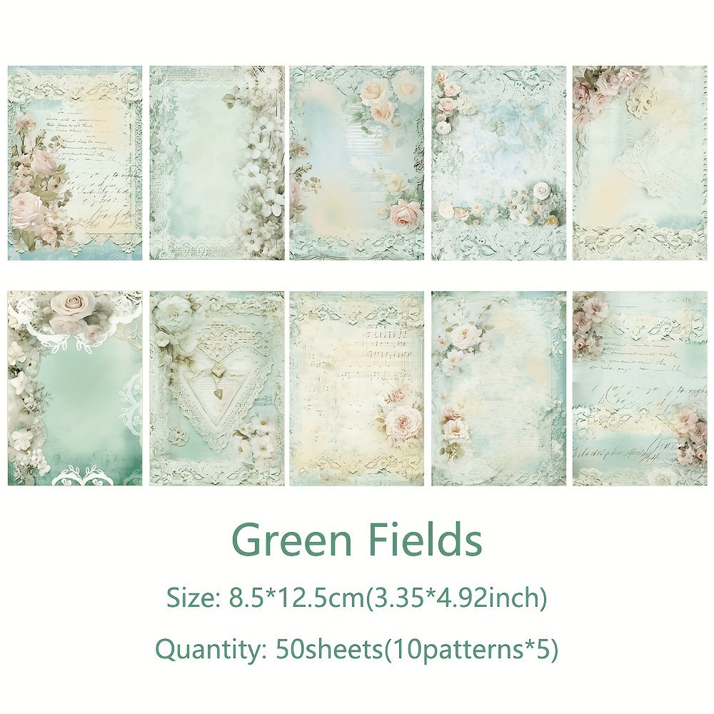 TEMU 50 Sheets Vintage Floral Paper, Glossy Finish, Recyclable Decorative Background Material For Journaling, Diy Crafts, And Scrapbooking