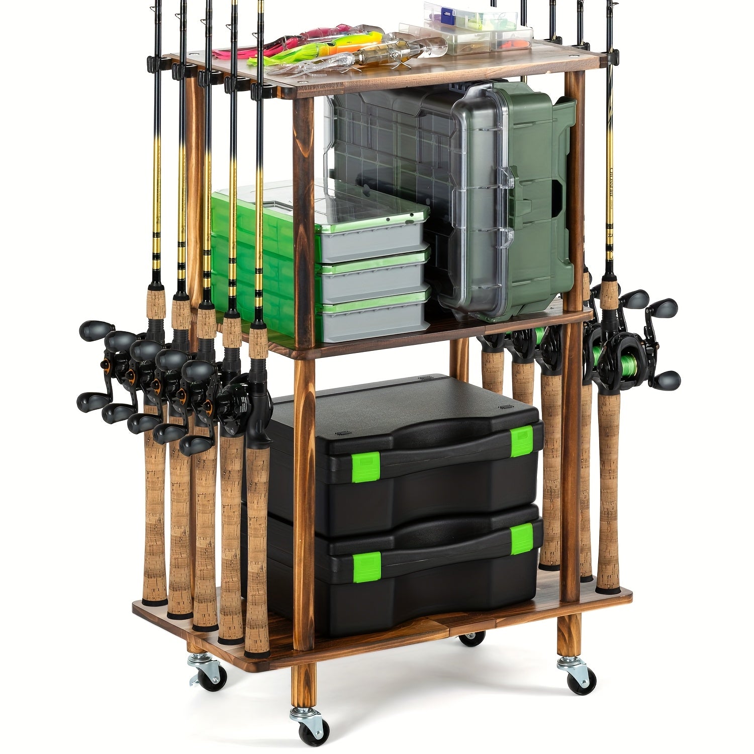 TEMU Ghosthorn Fishing Rod Holders For Garage Fishing Pole Rack Hold Up To 10 Rods Fishing Pole Holders Wooden Organizer Fishing Rod Rack Car Fishing