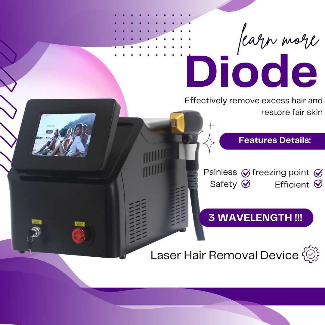 Diode Laser Hair Removal Equipment 808nm Triple Wavelength Professional Machine For Painless Permanent Hair Removal In Beauty Clinics Or Spas