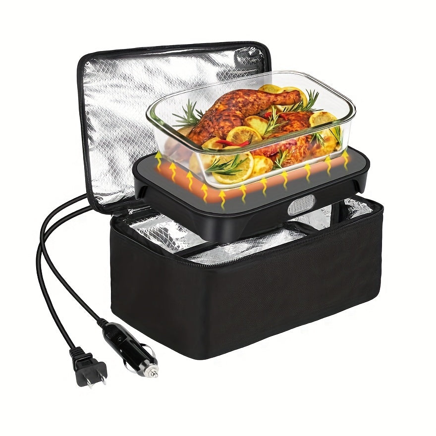 TEMU 3-in-1 Portable Microwave Food Warmer & Mini Oven - 80w Fast Heating, Stainless Steel-plastic, 12v-24v-110v Compact Lunch Box For Car, Truck,