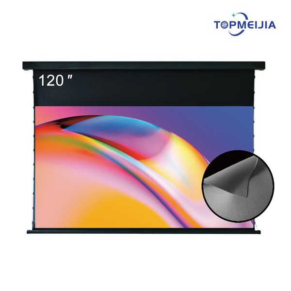 Best quality 120 inch Slimline Electric Tab-tensioned pull down obsidian long throw ambient light rejecting ALR Projector Projection screen