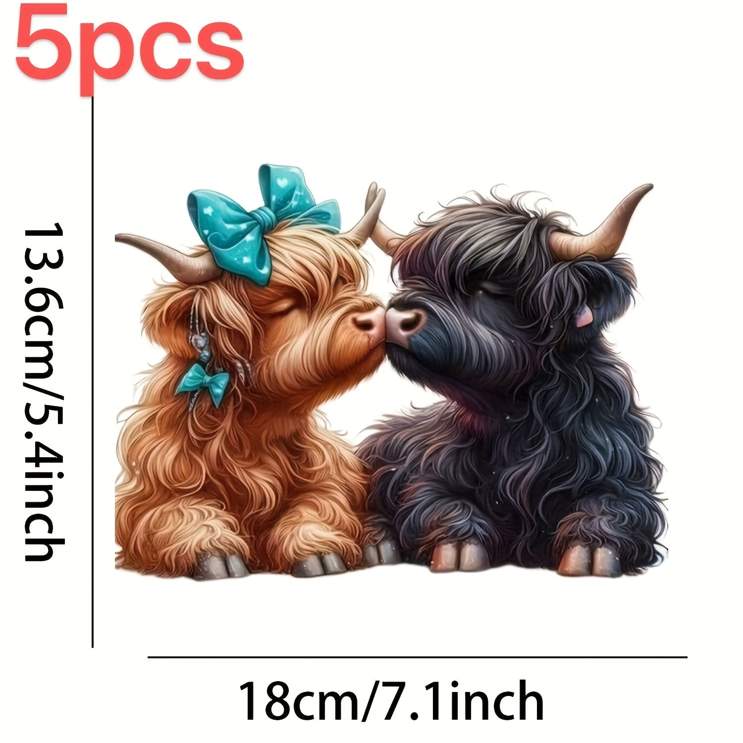TEMU 5pcscharming Highland Cow Kiss Iron-on Heat Transfer Vinyl Patch - Durable & Washable Decal For Diy Fashion, T-shirts, Pillows & Crafts, Mixed
