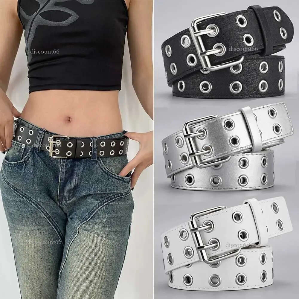 1pc Womens Trend Simple Double Hole Mens Punk Hip Hop Rock Style Subculture Y2K Punch Free Belt for Men and Women XJ250801