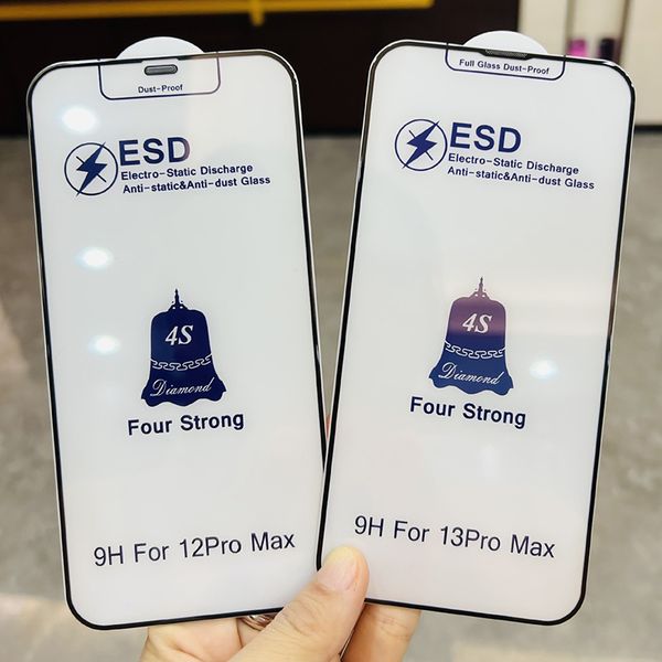 Screen Protector For iPhone 15 Pro Max 14 Plus 13 Mini 12 11 XS XR X 8 7 SE ESD Tempered Glass Full Cover Anti Static Film Shield Guard Prem