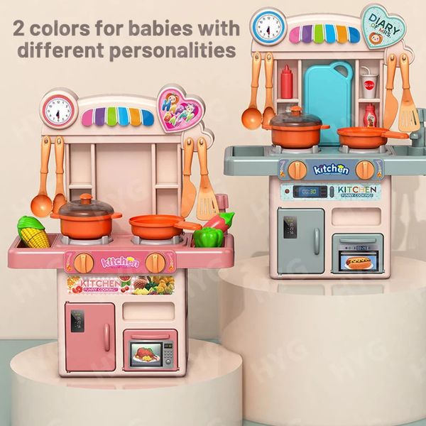 Kitchens Children's Play House Spray Spray Kitchen Tabel Utensils Meninos meninos Cook mini comida de brinquedo educacional Conjunto de Nata