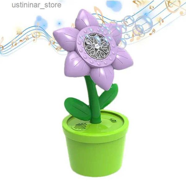 Sand Play Water Fun Electric Bubble Machine Outdoor Portable Sunflower Bubble Machine Electric Bubble Blower Toy with Music Light for Kids L
