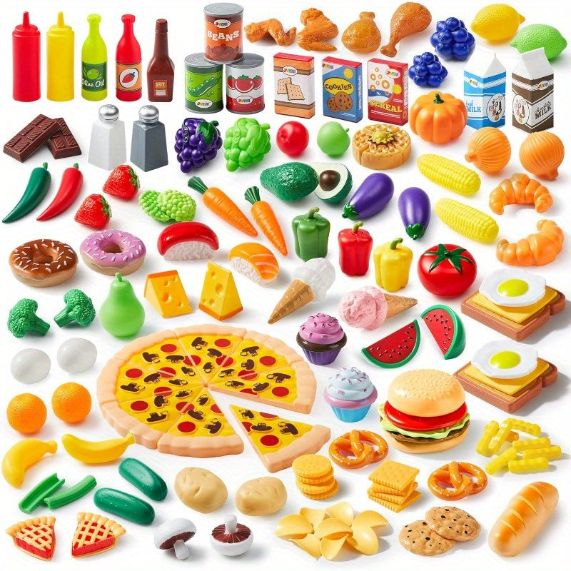 TEMU Play Food Sets 135pcs For Kids, Play Kitchen Set For Market Educational Pretend Play, Food Playset, Kitchen Accessories Fake Food, Party Favor